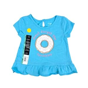 George Baby Girl Blue “Donut Forget the Sprinkles” Tunic Top Ruffle Hem 3–6M NWT